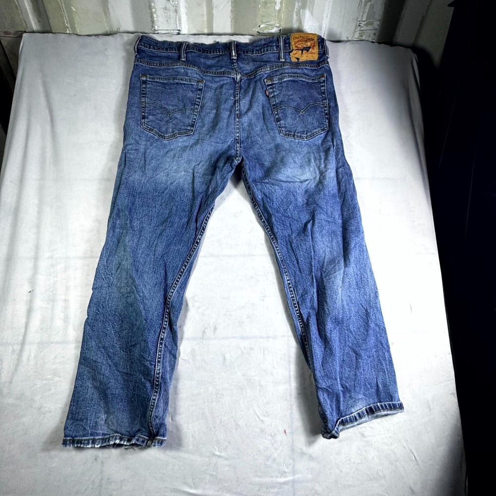 Levi's Jeans Mens 40x30 Blue Denim Dark Wash Straight Leg Distressed Red Tab